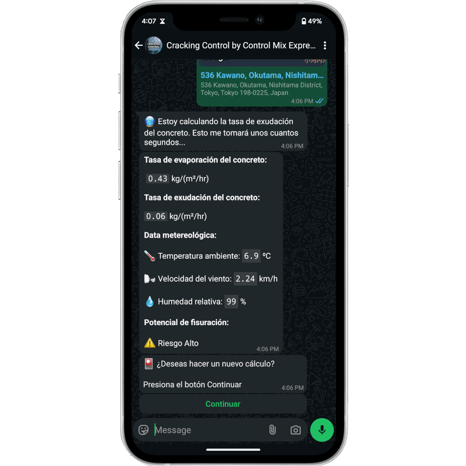Riesgo de fisuración Feature Screenshot